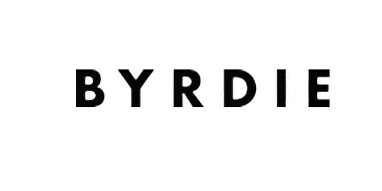 Black 'BYRDIE' text on a green background